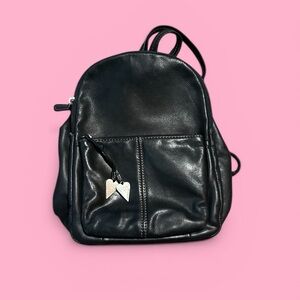Aurielle Compact Black Leather Backpack with Heart Charm